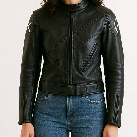 Akoury Cuirs Moto Leather Biker Women's Cropped Jacket Black Size Medium - Picture 2 of 14
